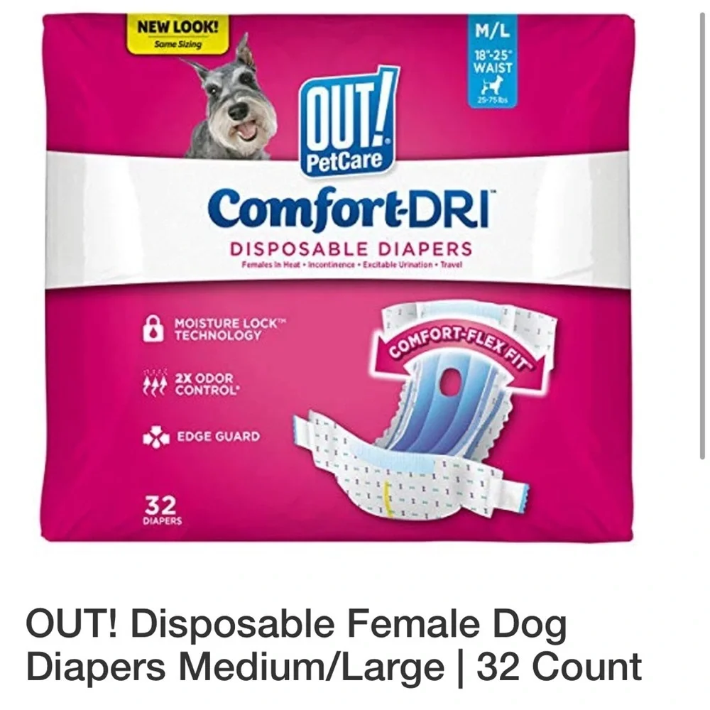 OUT! PET CARE Disposable Dog Diapers (Size M/L 18”-25” Waist, 25-75 Lbs.)